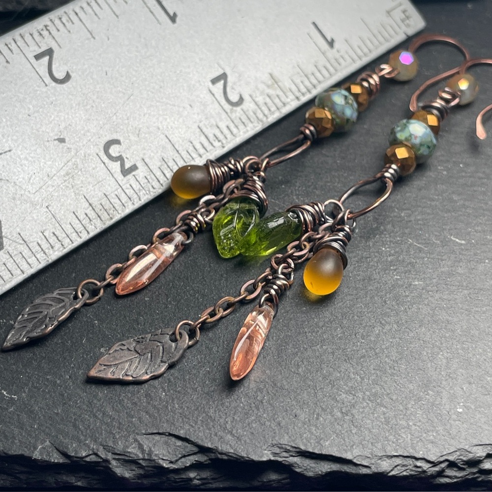 Rustic Copper Leaf Earrings | Woodland Fairycore Jewelry | Artisan - Picture 6 of 15